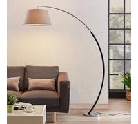 Lampadaire arc Evelyna Lucande, gris, Chambre à coucher, Textile / Tissu / Soie, Moderne, Lampadaire