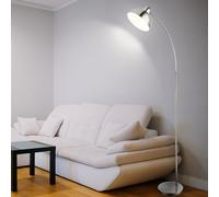 Lampadaire arqué, chrome Lampadaire, courbé, pivotant Lampadaire de salon, avec interrupteur à l'intérieur blanc, 1x E27, H 155 cm