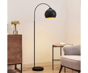 Lampadaire arc Minali Lindby, noir, Salon / Salle à manger, Métal, Moderne, Lampadaire