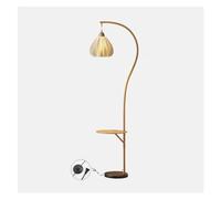 Lampadaire arc moderne avec base en marbre et table de chevet en bois - Lampe sur pied élégante pour salon et chambre à coucher - Éclairage élégant pour décoration d'intérieur