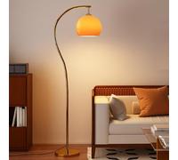 Lampadaire arc pour salon, lampadaire moderne du milieu du siècle avec abat-jour en verre orange réglable, lampe sur pied haute en forme de champignon, lampe haute sur pied doré pour la maison, le