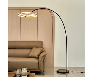 Lampadaire arc Yekta Lucande, dimmable, noir, Salon / Salle à manger, Métal, Design, Lampadaire