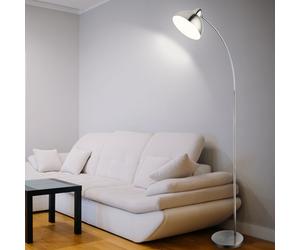 Lampadaire arqué, chrome Lampadaire, courbé, pivotant Lampadaire de salon, avec interrupteur à l'intérieur blanc, 1x E27, H 155 cm