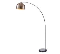 Lampadaire Versanora Arquer Arc avec base en marbre noir, abat-jour en laiton antique