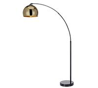 Lampadaire Arquer arc lampe de salon abat-jour doré pied marbre noir Teamson Home VN-L00012-EU