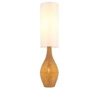 Lampadaire aspect rotin marron - Lampe sur pied bohème en textile blanc - Lampe d'appoint en plastique - 2 x E27 - D x H 27 x 125 cm