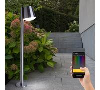 Lampadaire Lampadaire d'extérieur Lampadaire sur pied Lampe de chemin en acier inoxydable, argent IP44, dimmable, minuterie, contrôle d'application, LED, HxLxP 96,5x24x14cm, Eglo 97485