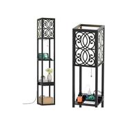 COSTWAY Lampadaire Salon sur Pied 1,6M avec 2 Ports USB,3 Etagères de Stockage 1 Tiroir en Bois pour Chambre 60W Elégant