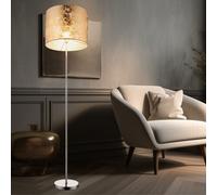 Lampadaire avec abat-jour doré Lampe sur pied nickel mat abat-jour textile Lampadaire, avec interrupteur, 1x E27, diamètre x hauteur 40 x 160 cm, salon couloir salle de lecture