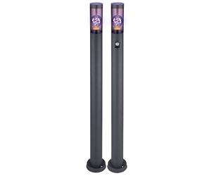 Lampadaire avec détecteur de mouvement, lampe d'extérieur, lampadaire, acier inoxydable, anthracite, fumée, contrôle par application, 1x Smart RGB LED 10W 806Lm, DxH 12,7x110cm, lot de 2