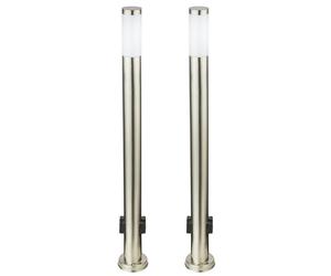 Lampadaire avec prises de courant Lampe de jardin changeant de couleur Acier inoxydable, télécommande à intensité variable, 1x RGB LED 8,5W 806lm 3000K, DxH 7,6x110 cm, set de 2 pièces