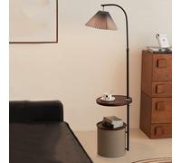 Lampadaire avec Table intégrée, Lampe d'appoint en Bois à 3 Niveaux avec Seau de Rangement, tête de Lampe réglable, pour Salon, Chambre à Coucher, Bureau(Black)