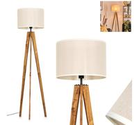 Lampadaire Bassagoda, en bois/métal/tissu dans les tons naturel/noir/beige, lampe au design scandinave avec abat-jour en tissu (Ø 40 cm) et interrupteur à pied, hauteur 161 cm, 1 x E27, sans ampoule