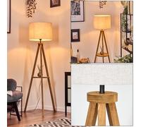 Lampadaire Bassagoda Lampadaire en bois/tissu aux couleurs naturelles/beige - Luminaire bohème - Design scandinave (diamètre 40 cm) - Hauteur : 153 cm - Avec pied et étagère