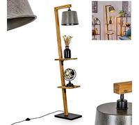 Lampadaire Baval - Lampadaire moderne en métal/bois - Noir/naturel/nickel antique - Lampe sur pied avec abat-jour réglable, interrupteur à pied sur le câble et les étagères - Hauteur 164 cm - 1