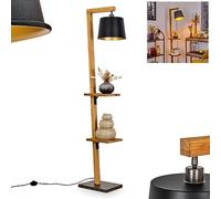 Lampadaire Baval - Moderne - En métal/bois - Nickel antique/naturel/noir/doré - Lampe sur pied avec abat-jour réglable, interrupteur à pied sur le câble, étagères - Hauteur 164 cm - 1 ampoule E27 non