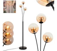 Lampadaire Bernado, lampadaire en métal/verre noir/ambre/clair,design rétro/vintage avec abat-jour en verre (Ø 12 cm), intensité lumineuse variable par interrupteur à pied, 3 x G9, sans ampoule