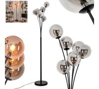 Lampadaire Bernado, lampadaire en métal/verre noir/fumé,design moderne rétro/vintage avec abat-jour en verre (Ø 12 cm), intensité lumineuse variable via l'interrupteur à pied, 6 x G9, sans ampoule