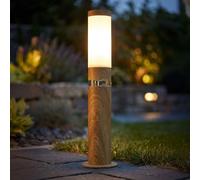 Lampadaire Borne Lumineuse Extérieur Bois Optique Inox Jardin Déco LED H 50 CM