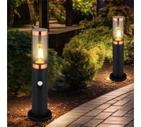 Lampadaire Borne Lumineuse Extérieure Inox Noir Détecteur de Mouvement 2er Set