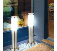 Lampadaire Borne Lumineuse Extérieure Lampe IP44 Inox Opale Blanc Chaud LED 2er