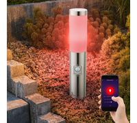 Borne E27 lampadaire jardin smart home lumière extérieure détecteur de mouvement, app/commande vocale, minuterie dimmable CCT, IP44, acier inoxydable, 1x LED RGB 10W 806Lm 2700-6400K, DxH 7.6x45cm