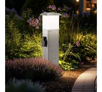 Lampadaire avec douilles, lampe d'extérieur, douilles, distributeur d'énergie avec éclairage, acier inoxydable opale, 1x LED 1,1W 90Lm blanc chaud, LxPxH 15,5x15x40 cm 