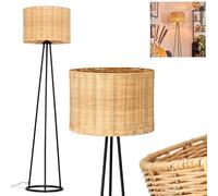 Lampadaire Cavaca, lampadaire en métal/rotin noir/naturel, lampe au design moderne avec abat-jour rond (Ø 40 cm) et interrupteur à pied, hauteur 152 cm, 1 x E27, sans ampoule