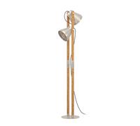 Lampadaire CAWTON E27 2X40W en acier et bois couleur acier et marron rustique 290x160x1345mm