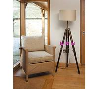 Lampadaire classique sur trépied en bois rétro vintage (avec abat-jour)
