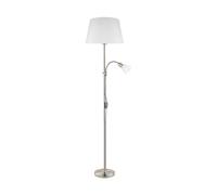Eglo Lampadaire Conesa 95686 - en Acier Nickelé Mat | nickel mat, tissu blanc et verre, lampe salon, lampadaire plafonnier avec liseuse, E27, E14