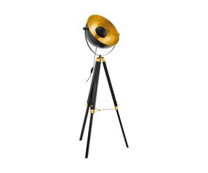 Lampadaire COVALEDA E27 1X60W en bois et acier noir et laiton et or D550mm