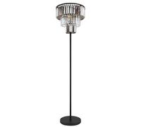 Lampadaire Cristaux de verre Lampe de salon Lampadaire à 3 flammes, métal noir mat, cristaux fumés clairs, 3x E27, DxH 40x160 cm