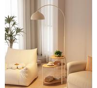 Lampadaire D'appoint en Bois À 3 Niveaux, Lampe De Sol Moderne en Forme d'arc en Métal Crème avec Table, Table D'appoint avec Éclairage Réglable À 3 Couleurs pour Salon(White)