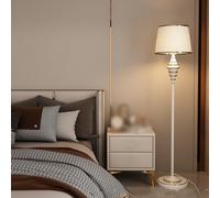 Lampadaire de 59 pouces côté canapé, lampe sur pied décorative de luxe, grande lumière avec abat-jour en tissu tambour, lumières verticales en fer antirouille, interrupteur au pied et base E27,