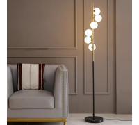 Lampadaire de 63 po pour le salon Lampes sur pied modernes à 6 globes du milieu du siècle Lampe à poteau haut d'angle en or noir avec abat-jour en verre dépoli Éclairage lumineux Lampadaires LED