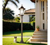 Lampadaire de jardin en aluminium et verre noir-cuivre IP44 H:112,5 cm E27 Lanterne Rustique Rétro nostalgique Lampadaire mât extérieur BRISTOL