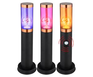 Lampadaire de jardin fumé sur pied avec détecteur de mouvement, contrôle par application CCT, acier inoxydable, Smart RGB LED 8,5W 806Lm, PxH 7,6x45 cm, lot de 3