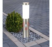 Lampadaire Lampe de jardin en acier inoxydable Lampe d'allée LED Lampe extérieure avec détecteur de mouvement, argent, 9W 810lm blanc chaud, DxH 12,7x45 cm