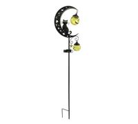 Lampadaire de Jardin Solaire Lanterne Extérieure Éclairage de Cour Balise de Pelouse Fer Résistant Lune Courbée Chat Assis sans Fil Ombres Festives de Citrouilles Adapté pour Halloween Jardin Terrasse