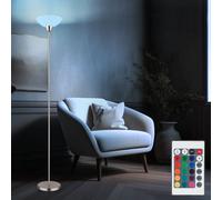 Lampadaire plafonnier nickel mat abat-jour en verre lampadaire opale lampe de salon, métal, télécommande dimmable, LED RGB 8,5W 806Lm blanc chaud, DxH 28x180 cm
