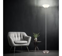 Lampadaire plafonnier nickel mat abat-jour en verre lampadaire opale lampe de salon, métal, douille E27, DxH 28x180 cm