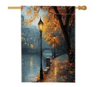 Lampadaire de ville d'automne paysage avant cour arrière lin maison verticale drapeaux 71 x 101,6 cm double face pour extérieur, parc d'automne, paysage de feuille d'érable, drapeau imprimé maison