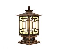 Lampadaire d'entrée extérieure, lampe de pilier murale étanche, borne rurale japonaise, lampe à colonne, finition noir/cuivre, lanterne chinoise LED, cage en verre pour salon de thé, marron-H 39