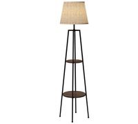 HOMCOM Lampadaire sur pied 2 étagères H.166 cm métal, abat-jour tissu, douille E27 40 W noir/marron