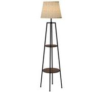 HOMCOM Lampadaire, lampe de salon sur pied, 2 étagères de rangement, douille E27, 40 W, interrupteur à tirette inclus, abat-jour tissu, métal, design moderne, noir marron