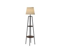 HOMCOM Lampadaire, lampe de salon sur pied, 2 étagères de rangement, douille E27, 40 W, interrupteur à tirette inclus, abat-jour tissu, métal, design moderne, noir marron