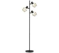 Lampadaire Design Industriel 3 Ampoules Max. 40w H.169 Cm Abat-Jour Cage Métal Noir