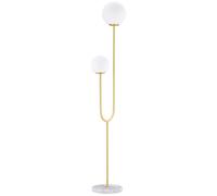 Lampadaire design néo-rétro 2 boules verre blanc opaque max. 25 W piètement marbre blanc acier doré Doré G