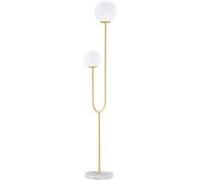 HOMCOM Lampadaire métal Lampadaire sur pied salon doré avec 2 Têtes abat-jours globe blanc verre dépoli - 25W - 33 x 25 x 155,5 cm